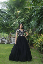 Thumbnail for Jyoti Fashion Women's Black Sequins Embroidered Faux Georgette Anarkali Dress - Distacart