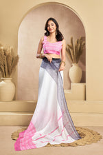 Thumbnail for Vastranavya White Digital Printed Linen Ready To Wear Designer Saree with Unstitched Blouse - Distacart