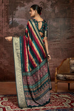 Thumbnail for Joban Fashion Multicolor Art Silk With Fine Viscose Border Ajrak Full Body Print With Soft Finish Saree