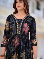 Thumbnail for Kalini Floral Printed V-Neck Thread Work Anarkali Kurta With Trousers & Dupatta