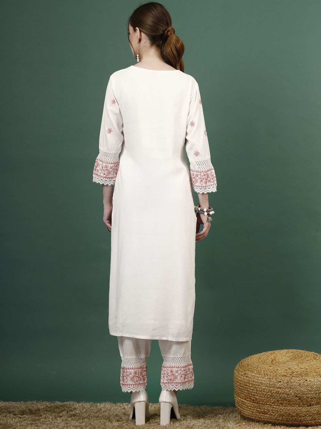 Sangria Embroidered Sequence Straight Kurta With Palazzo