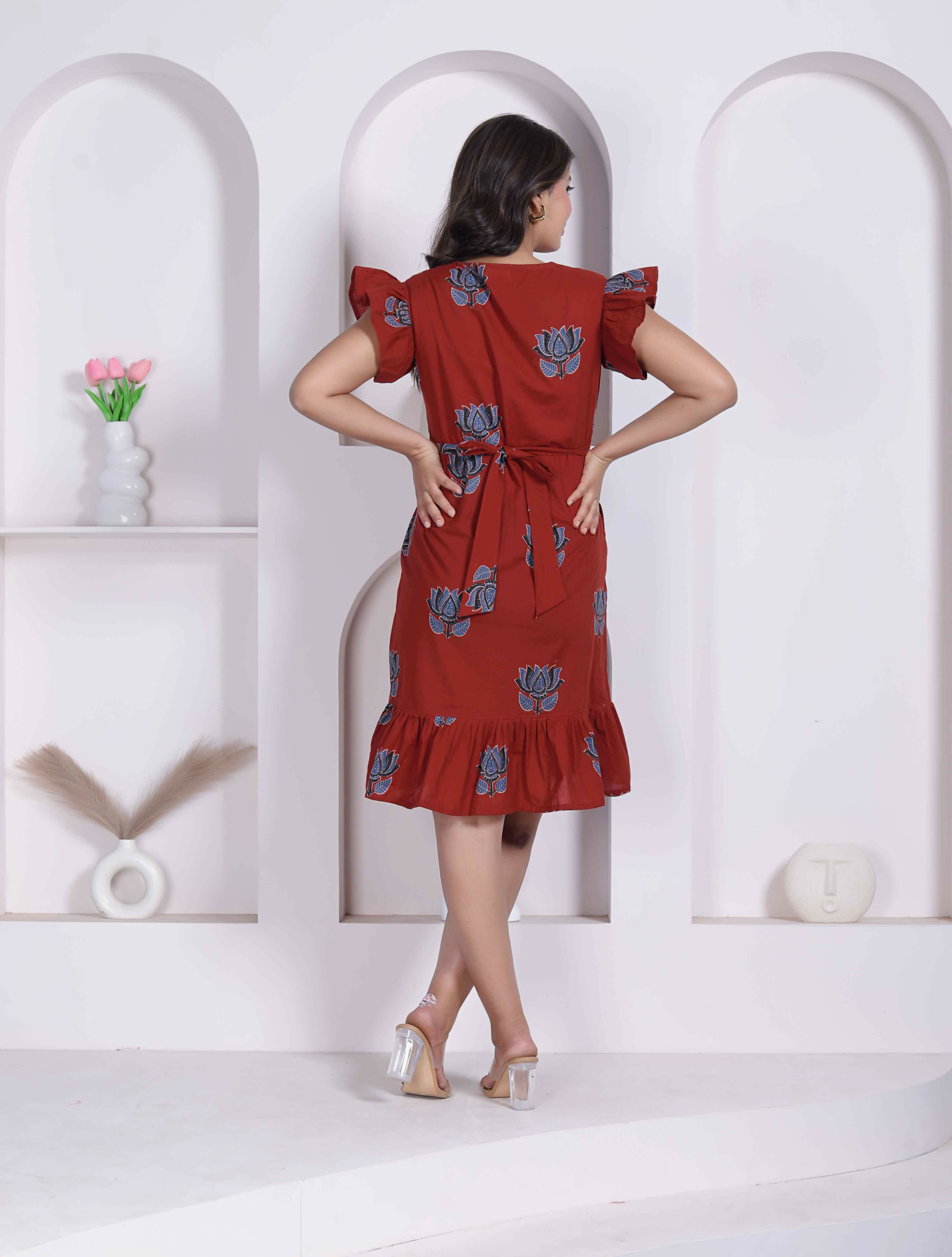 Miravan Women Empire Waist Rust Mini Length Dress - Dista