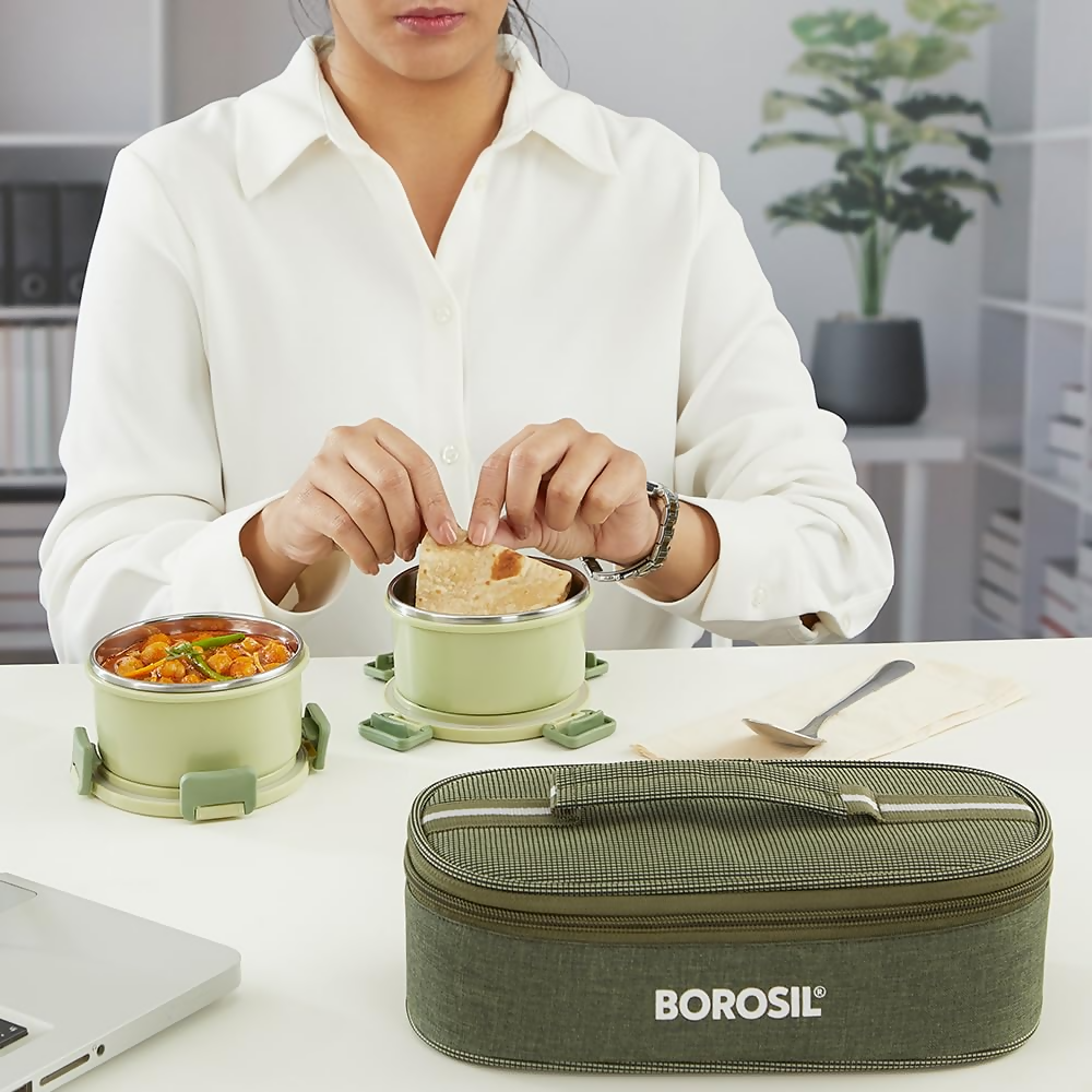 Borosil Glory Green Stainless Steel Lunchbox with Bag - Dista