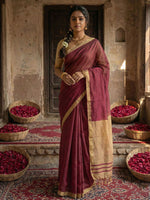 Thumbnail for Astita Wine Cotton Saree - Distacart