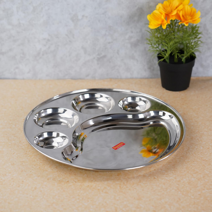 Sumeet Stainless Steel Round 5 in 1 Compartment Lunch/Dinner Plate - Big - Dista