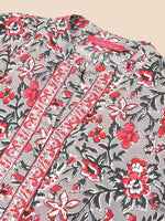 Thumbnail for Anubhutee Women Grey & Pink Cotton Floral Kurta With Trousers & Dupatta - Distacart
