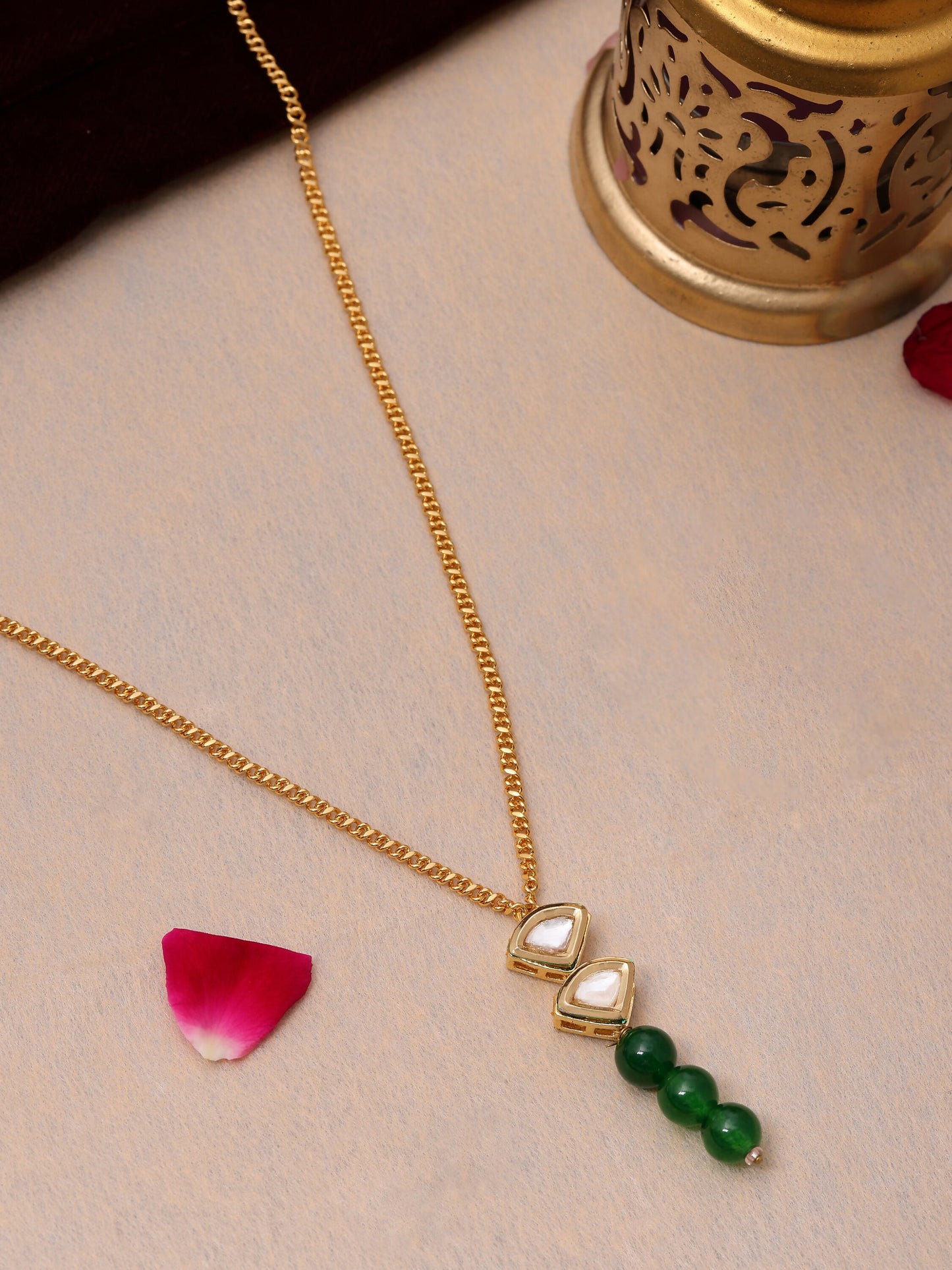 Ruby Raang Green Aventurine Kundan Necklace - Distacart