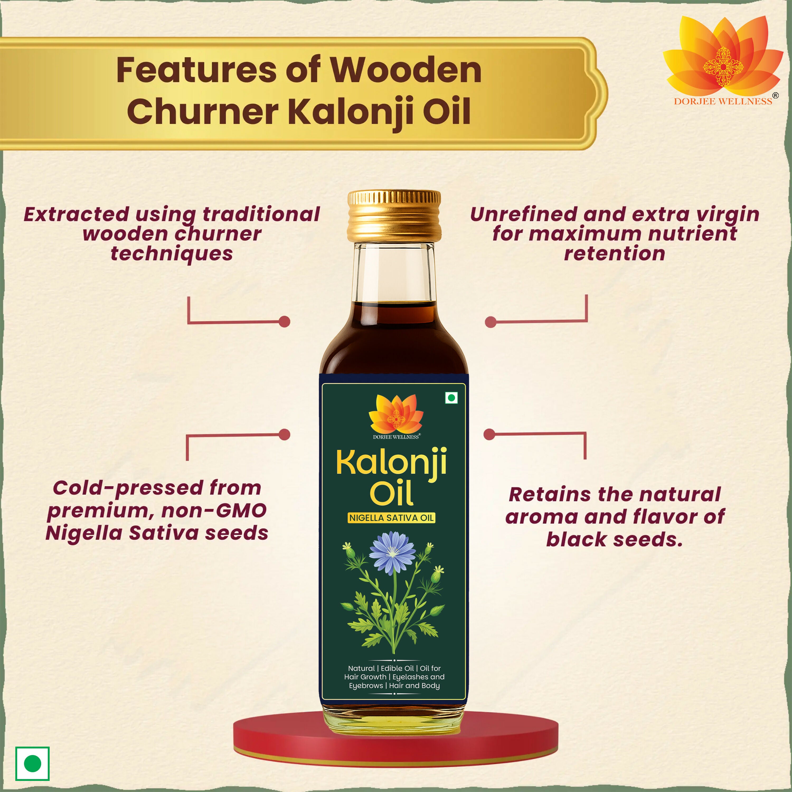 Dorjee Wellness Wood Pressed Kalonji (Black Seed) Oil