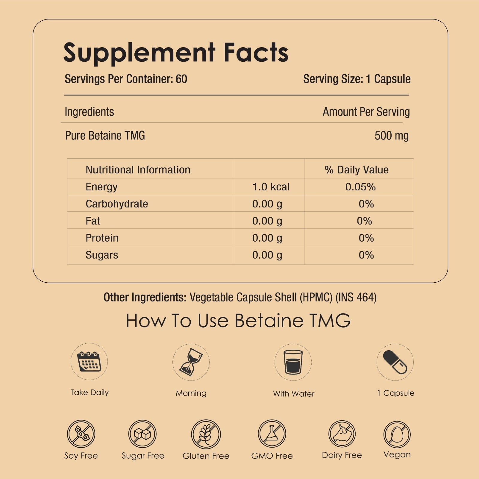 GATACA Pure Betaine TMG - 500 mg Capsules