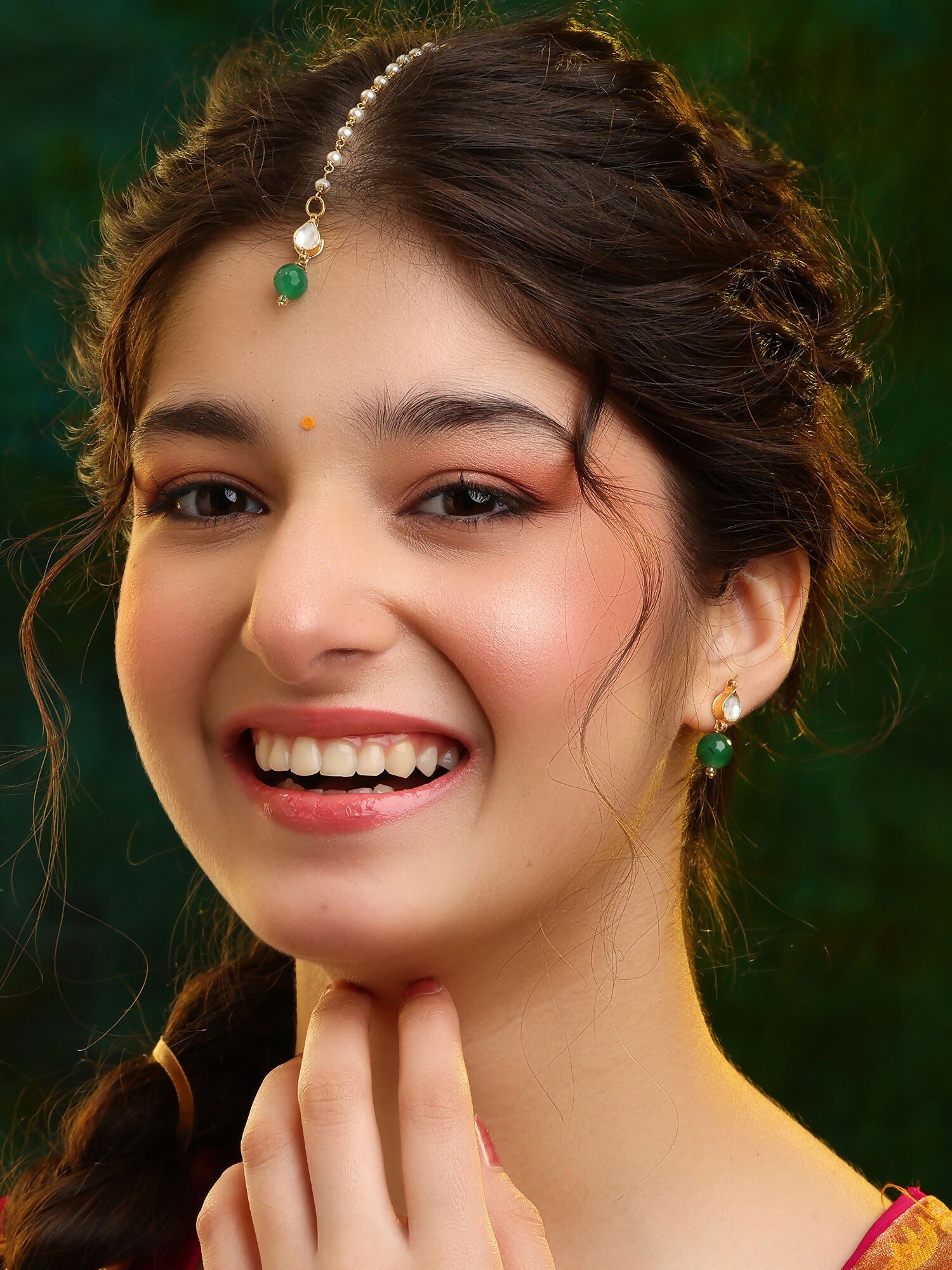 Ruby Raang Maang Tikka And Earrings Set