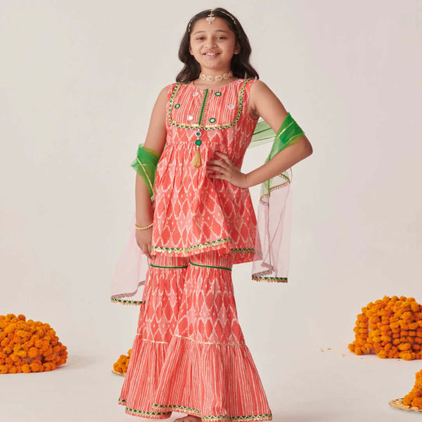 Joban Fashion Girl's Peach Color Sharara Set