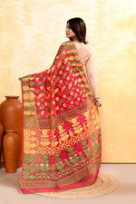 Thumbnail for Piyari Fashion Women's Red Embellished Cotton Blend Jamdani Saree - Distacart