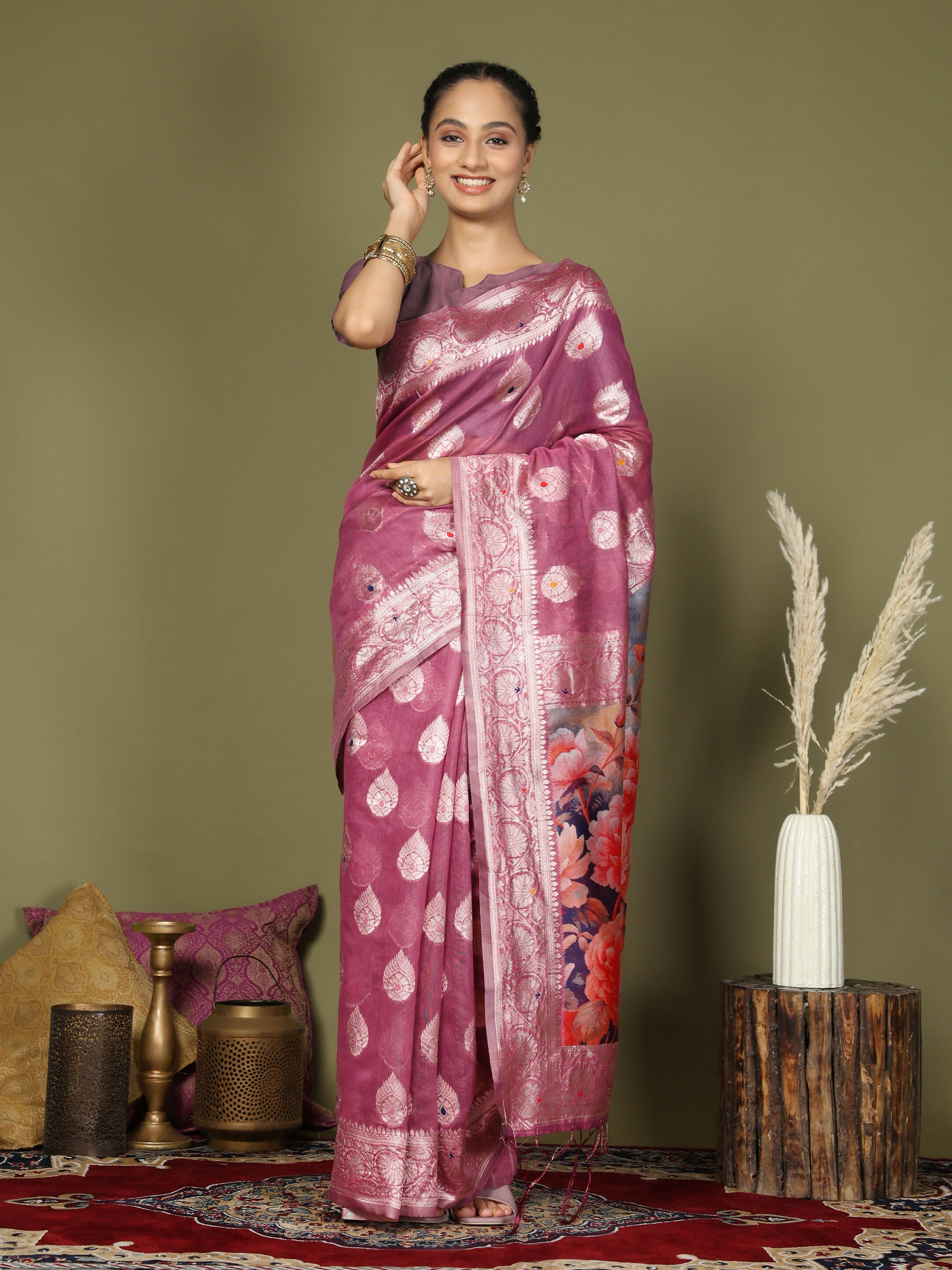 Astita Linen Cotton Pink Saree