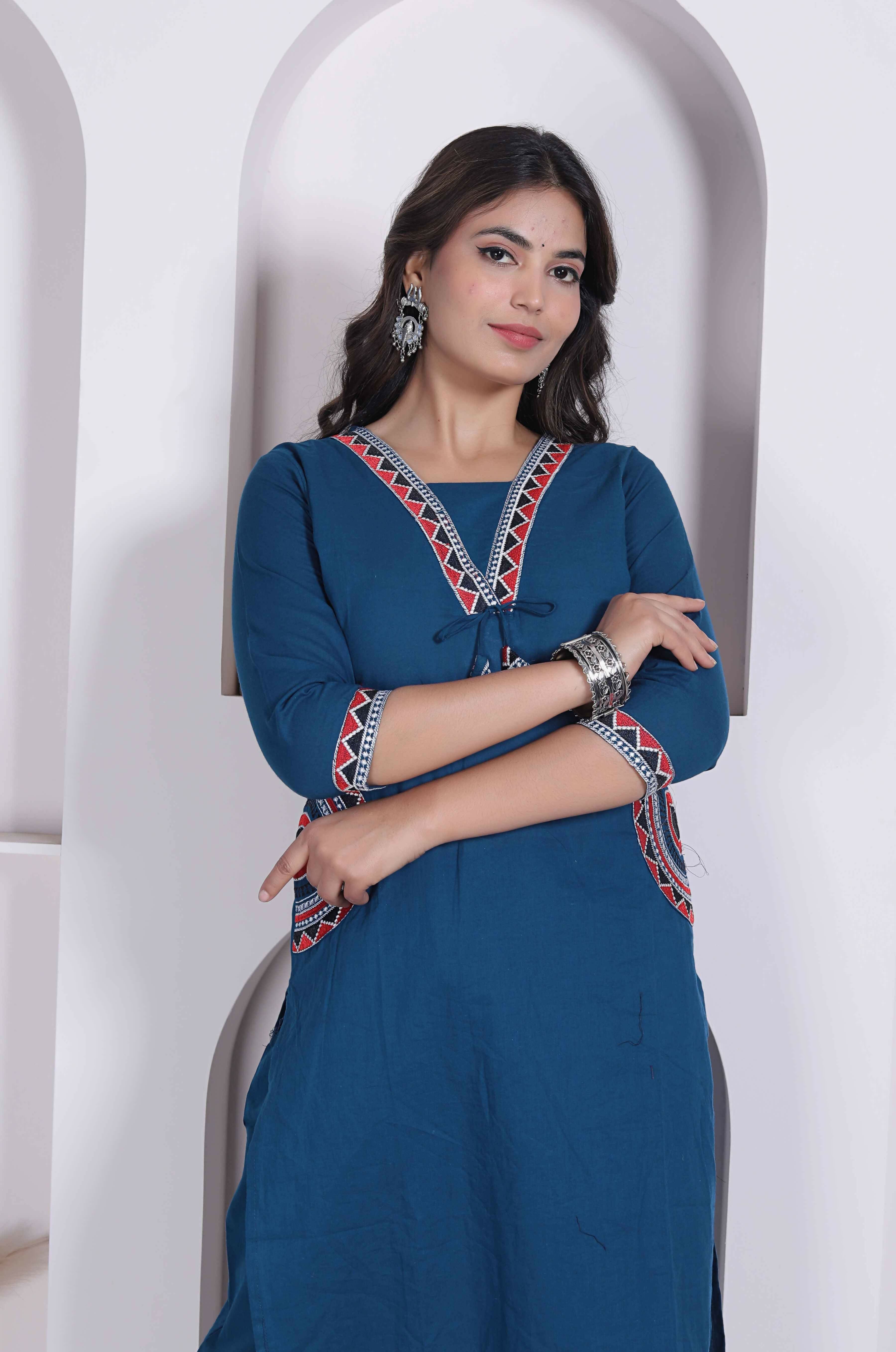 Miravan Womens Blue Straight Kurta With Palazzo Set - Dista