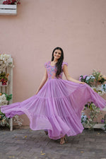 Thumbnail for Jyoti Fashion Women's Purple Printed with Sequins Faux Georgette Anarkali Dress - Distacart
