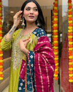 Thumbnail for The52 Lemons Women's Gorgeous Embroidered Viscose Chanderi Fabric Straight Kurta Pant with Dupatta Set - Distacart