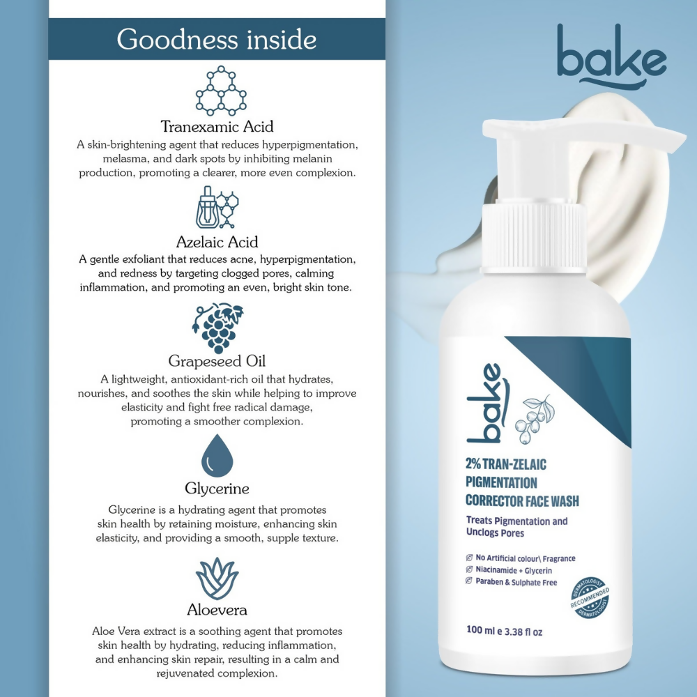 Bake 2% Tran-Zelaic Pigmentation Corrector Milky Face Wash For Pigmentation and unclogged pores