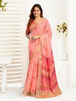 Thumbnail for Joban Fashion Peach Ikkat Linen Ready To Wear Saree With Unstitched Blouse - Distacart