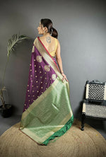 Thumbnail for Joban Fashion Purple & Green Woven Butti Soft Silk Banarasi Silk Saree - Distacart