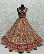 Thumbnail for Jyoti Fashion Women's Purple Velvet Golden Gotta, Multi Thread Embroidered with Diamond Work Wedding Lehenga Choli - Distacart