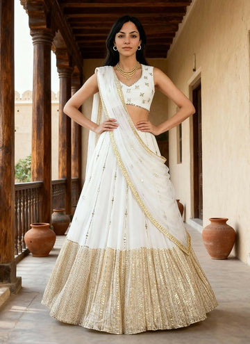 Lehenga Mart White Gerogette Designer Bollywood Style Wedding Wear Lehenga Choli - Dista