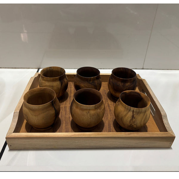 Wood estate Artistic Wooden Tea/Coffee Set-Natural Wooden Tea Drinking Cup Coffee Cup - Distacart