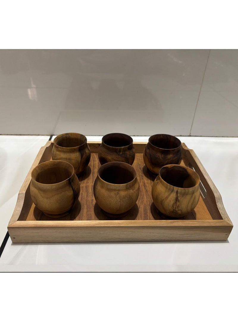 Wood estate Artistic Wooden Tea/Coffee Set-Natural Wooden Tea Drinking Cup Coffee Cup - Distacart