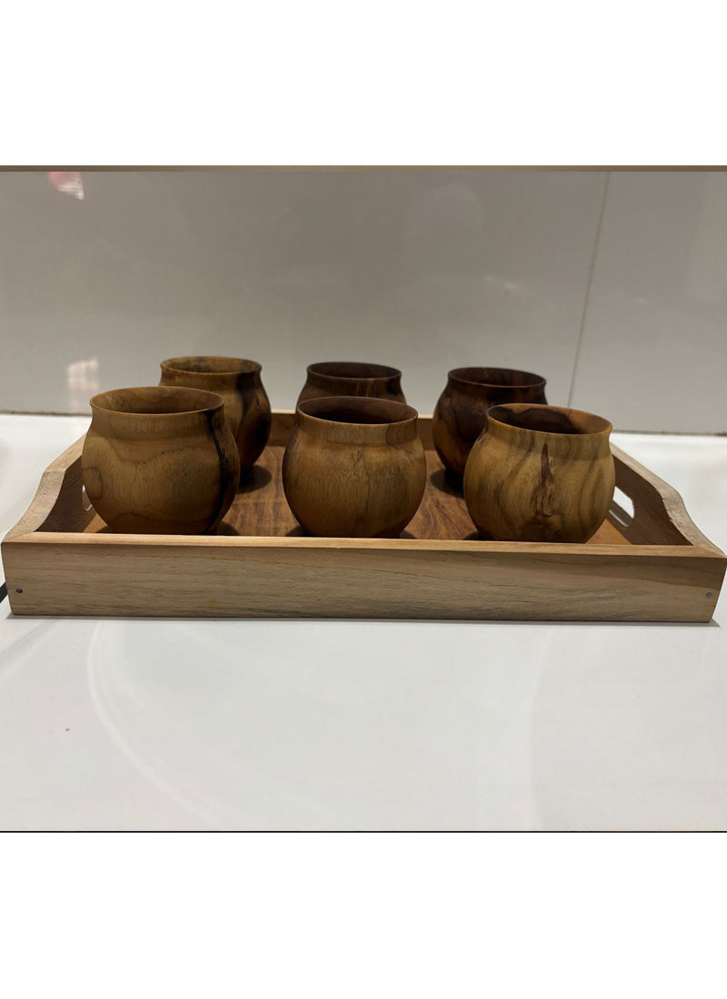 Wood estate Artistic Wooden Tea/Coffee Set-Natural Wooden Tea Drinking Cup Coffee Cup - Distacart