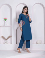 Thumbnail for Miravan Womens Blue Straight Kurta With Palazzo Set - Dista