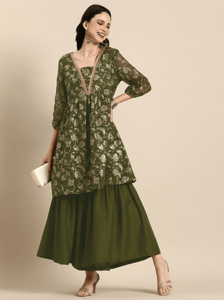 Anouk Ethnic Motifs Printed Regular A-Line Flared Kurti With Sharara - Distacart