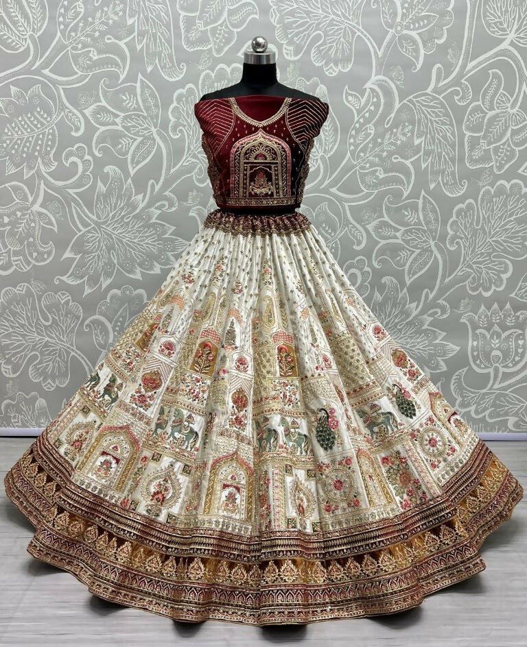 Jyoti Fashion Women's White Velvet Fancy Dori & Sequins with Multi Thread Embroidered with Diamond Work Wedding Lehenga Choli - Distacart
