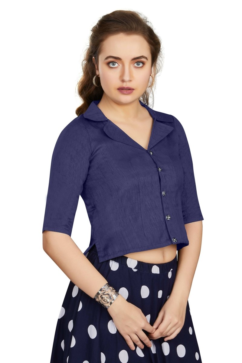 Aastha Fashion Women's Women's Navy Blue Art Silk Button Readymade Blouse - Distacart