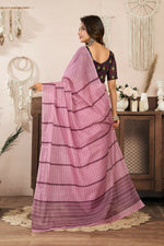 Thumbnail for Joban Fashion Coral Pink Paisley & Geomatric Linen Ready To Wear Saree With Unstitched Blouse - Distacart