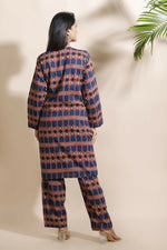 Thumbnail for Breathables Women'S Blue Cotton Abstract Print Loungewear Co-Ord Set – Long Kurta & Pants - Dista
