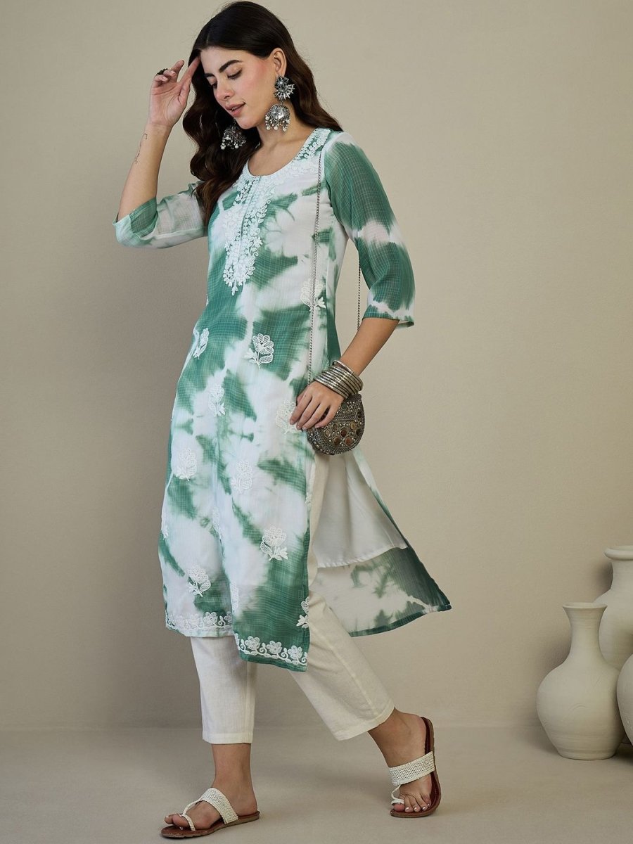 Anouk White Floral Embroidered Straight Kurta - Distacart