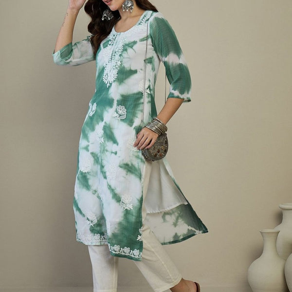 Anouk White Floral Embroidered Straight Kurta - Distacart