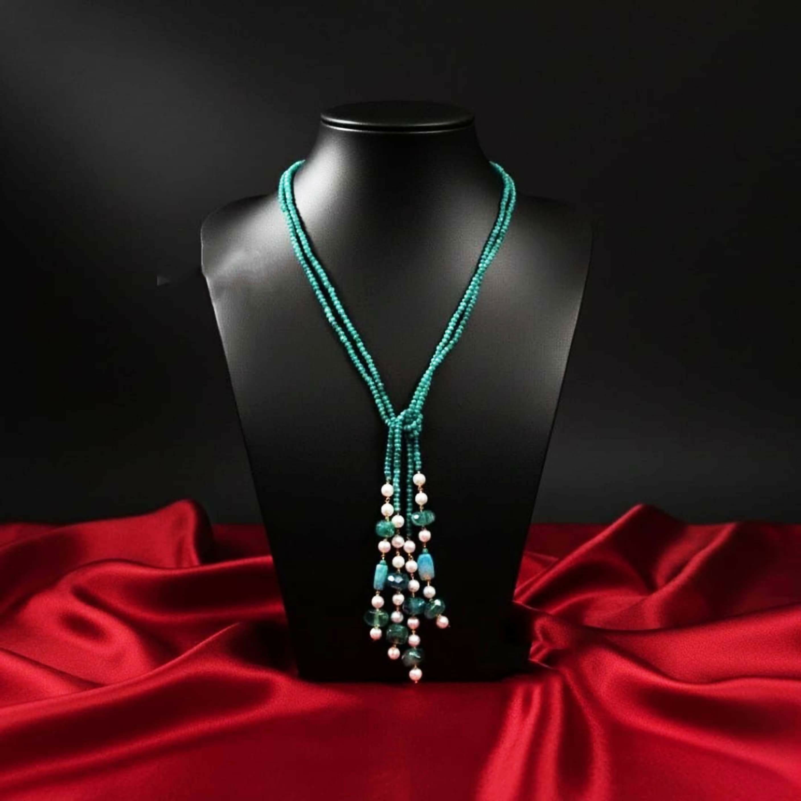Joban Fashion Women Green Adjustable 2-Line Long Beaded Statement Necklace - Distacart