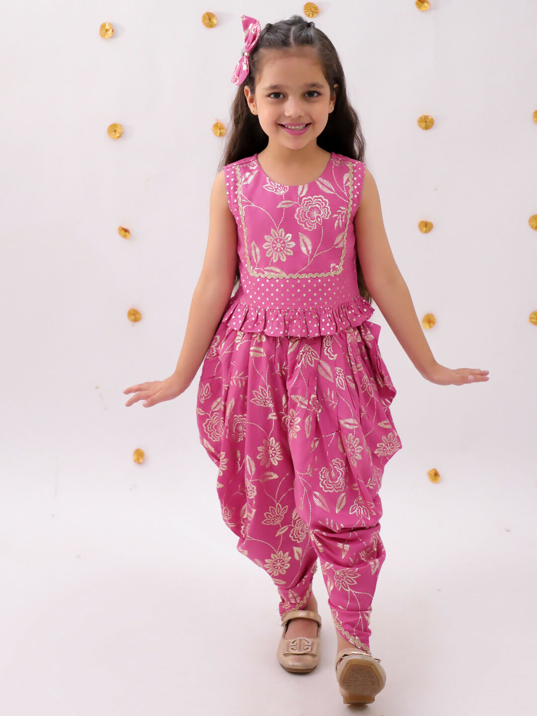 Lil Drama Khilkhilahat Pink Top and Dhoti Set For Girls