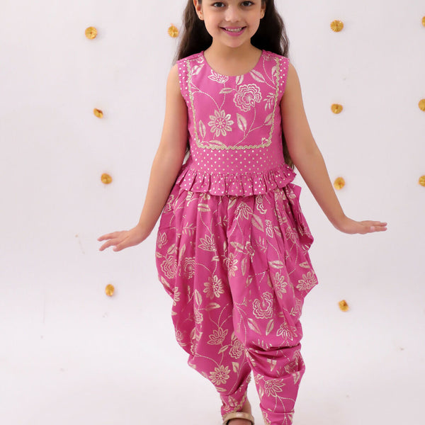 Lil Drama Khilkhilahat Pink Top and Dhoti Set For Girls