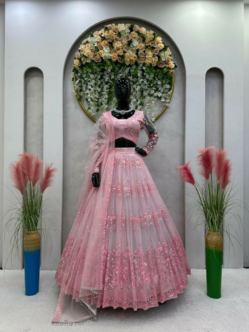 Jyoti Fashion Women's Baby Pink Soft Net Sequins with Thread Embroidered Designer Lehenga Choli Set - Distacart