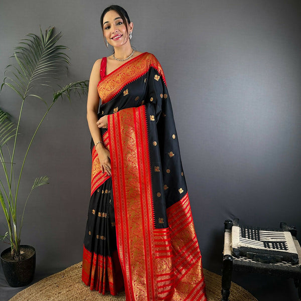 Joban Fashion Banarasi Black Woven Soft Silk Saree - Distacart