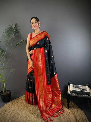 Joban Fashion Banarasi Black Woven Soft Silk Saree