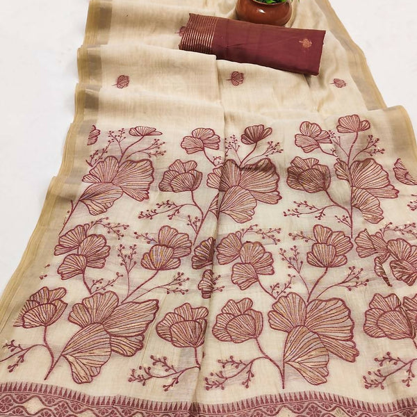 Vastranavya Cream Muga Cotton Meenakari & Azarakh Pallu Saree with Contrast Blouse - Distacart