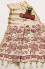 Thumbnail for Vastranavya Cream Muga Cotton Meenakari & Azarakh Pallu Saree with Contrast Blouse - Distacart