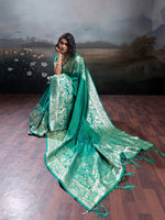 Thumbnail for Anaita Turquoise Silk Blend Woven Saree With Blouse - Dista