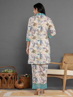 Thumbnail for Yufta Turquoise Blue Cotton Schiffli Co-Ord Set With Lace