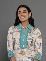 Thumbnail for Yufta Turquoise Blue Cotton Schiffli Co-Ord Set With Lace