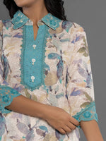 Thumbnail for Yufta Turquoise Blue Cotton Schiffli Co-Ord Set With Lace
