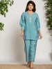 Yufta Turquoise Blue Silk Blend Solid Co-Ord Set - Distacart