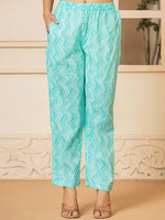 Thumbnail for Yufta Turquoise Embroidered Pure Cotton Anarkali Kurta Trouser With Dupatta Set